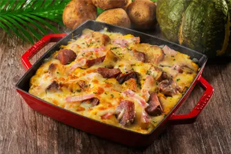 かぼちゃとベーコン、色々ジャガイモのグラタン